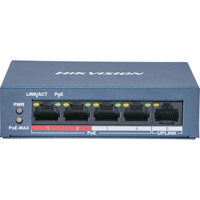 Hikvision DS-3E0105P-E/M(B) — сетевой коммутатор с PoE, порты с poe: 4, суммарный бюджет poe: 35 Вт