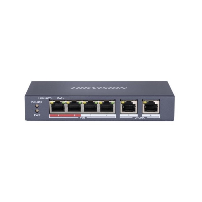 Hikvision DS-3E0106P-E/M — сетевой коммутатор с PoE, порты с poe: 4, суммарный бюджет poe: 35 Вт