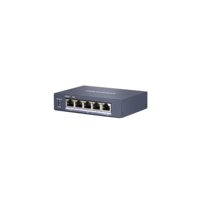 Hikvision DS-3E0505HP-E — сетевой коммутатор с PoE, порты с poe: 4, суммарный бюджет poe: 60 Вт