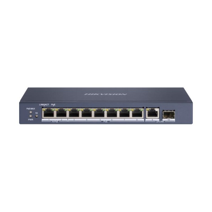 Hikvision DS-3E0510HP-E — сетевой коммутатор с PoE, порты с poe: 8, суммарный бюджет poe: 110 Вт