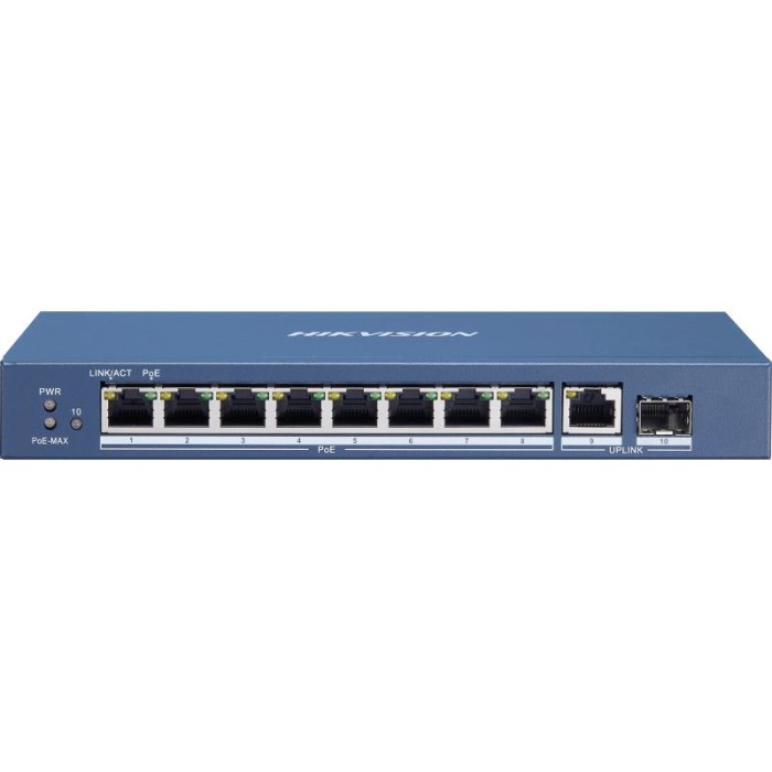 Hikvision DS-3E0510P-E/M — сетевой коммутатор с PoE, порты с poe: 8, суммарный бюджет poe: 58 Вт