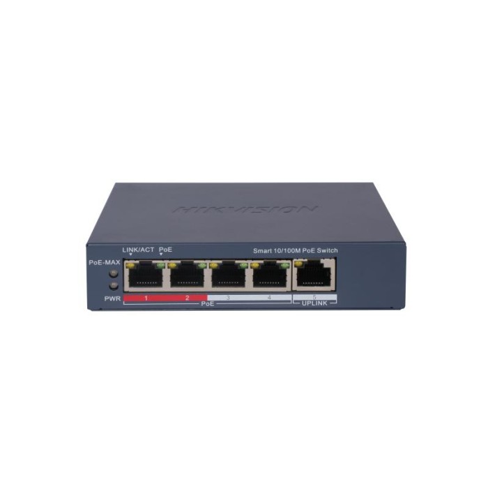 Hikvision DS-3E1105P-EI — сетевой коммутатор с PoE, порты с poe: 4, суммарный бюджет poe: 60 Вт
