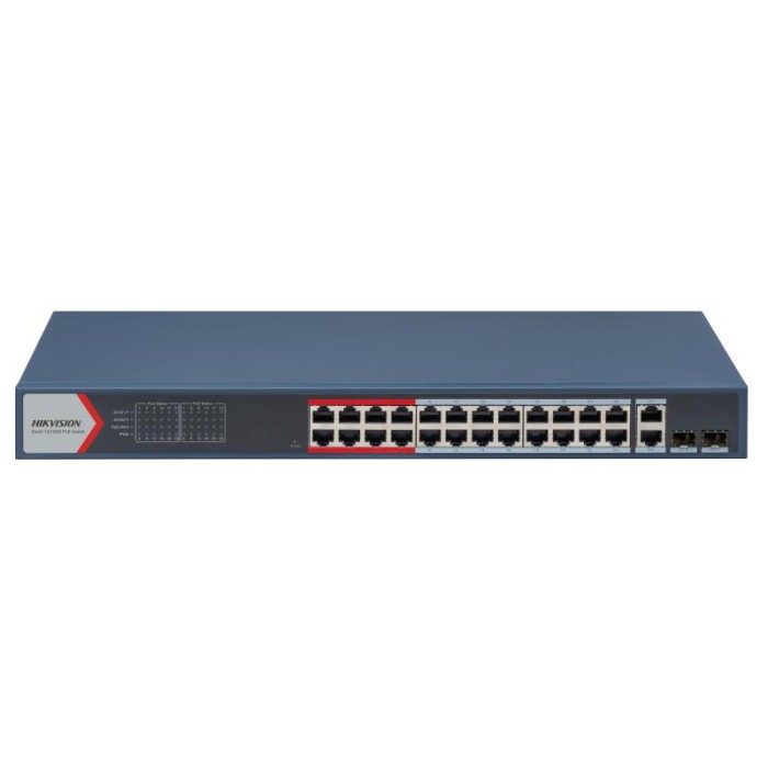 Hikvision DS-3E1326P-EI — сетевой коммутатор с PoE, порты с poe: 24, суммарный бюджет poe: 370 Вт