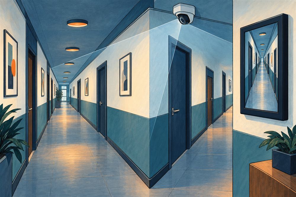 Камера для длинного коридора: угол обзора и коридорный режим — рисованная иллюстрация