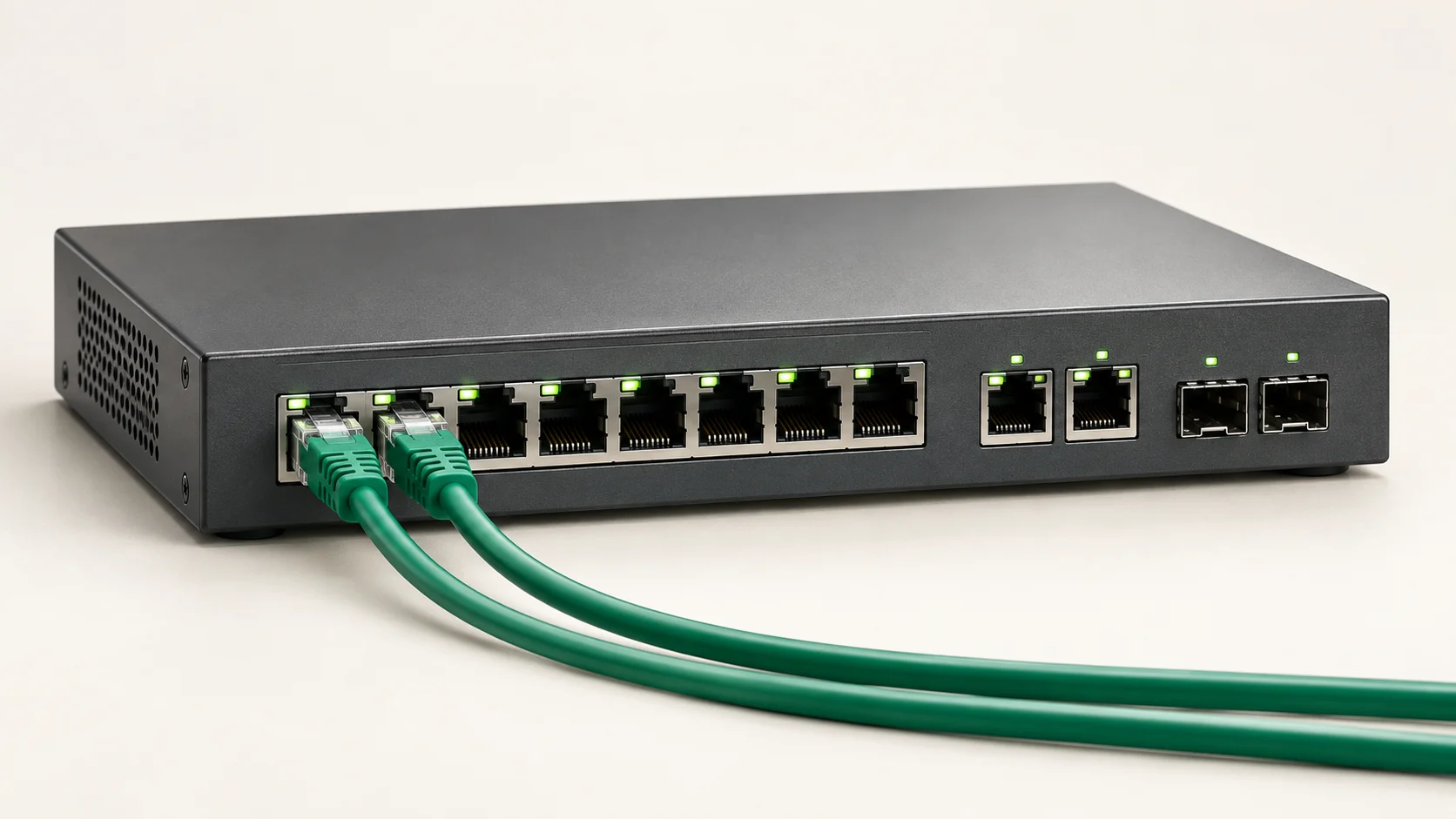 Иллюстрация сетевого коммутатора с портами RJ45, Uplink и SFP